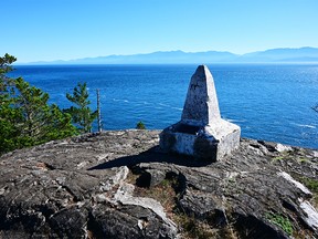 A cairn on Beechey Head marks the turnaround point for a partial hike of the East Sooke Coast Trail.