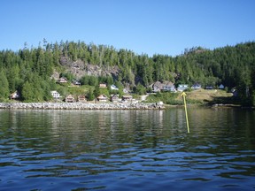 Waterfront homes in Haggard Cove on the west coast of Vancouver Island.