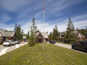 This file photo shows cars lining up at the Banff National Park gates on Wednesday, June 12, 2019.