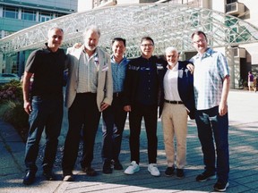 Vancouver-headquartered Quantum Gravity Institute founders (from left) Moe Kermani, UBC prof. Philip Stamp, Paul Lee, Terry Hui, Frank Guistra and Markus Frind.