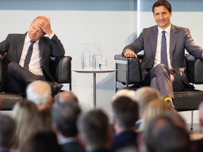 Prime Minister Justin Trudeau and Chancellor of Germany Olaf Scholz at an event in Toronto on Tuesday. Scholz's attempts to secure Canadian LNG have mostly fallen on deaf ears in Ottawa.