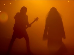 The Cult guitarist Billy Duffy (left) and lead singer Ian Astbury in a spooky haze promo shot for the album Under the Midnight Sun released in 2022.