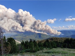 The Maria Creek wildfire six kilometres northeast of Pavilion, B.C., on the afternoon of Aug. 1, 2022.