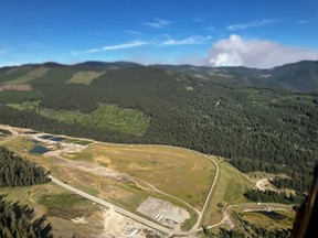 View of the Keremeos Creek wildfire southwest of Penticton on Saturday, Aug. 6, as seen from the Nickelplate mine site.
