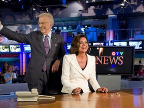 Lisa LaFlamme (right) sits in the anchor's chair as CTV announced that she would succeed Lloyd Robertson as anchor of CTV News back in 2010.