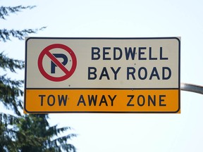 Port Moody police are reminding motorists visiting Sasamat Lake that Bedwell Bay Road is clearly marked as a tow-away zone.
