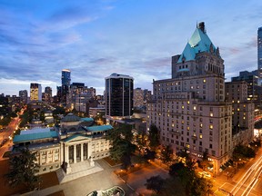 The Hotel Vancouver (right) and the Vancouver Art Gallery, housed in the former Vancouver Justice Court building, are two of downtown Vancouver's most iconic and historic architectural treasures.  They have been neighbors on Georgia Street for 83 years.