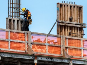 A condominium building under construction in downtown Victoria on April 7, 2022.