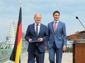 Germany's Chancellor Olaf Scholz and Canada's Prime Minister Justin Trudeau in Montreal on Aug. 22, 2022.