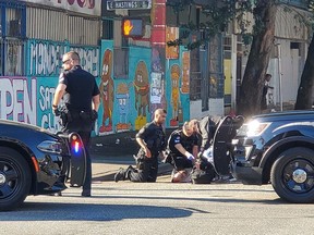 One man has been shot in Vancouver's Downtown Eastside in what witnesses describe as a police-involved shooting on Saturday, July 30, 2022