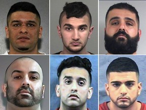 Among the known gangsters police are warning the public to steer clear of are, clockwise from top left: Amarpreet Samra, Shakiel Basra, Barinder Dhaliwal, Sumdish Gill, Samroop Gill, and Ravinder Samra.