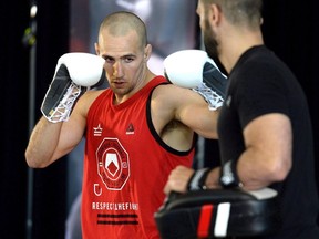 Rory MacDonald takes part in an open workout at the Aberdeen Pavilion on Thursday, June 16, 2016 in Ottawa. In the leadup to Saturday's Professional Fighters League semifinal against unbeaten Magomed Umalatov in Cardiff, Wales, MacDonald pointed to a priority in his training camp. "I think I just needed to keep a more open mind going into my next fight. So I didn't get closed in on a certain game plan."