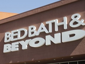 FILE - A Bed Bath & Beyond sign is shown in Mountain View, Calif., May 9, 2012. Shares in Bed Bath & Beyond jumped 22% to more than $25 per share Wednesday, Aug. 17, 2022, on huge trading volumes, and the mall-based home goods retailer's stock has nearly quintupled in a little more than two weeks. If the price holds until the market closes, it will be the fourth straight day it has gained more than 20%.