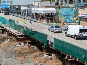 Construction continues on the Broadway Skytrain line in May 2022.