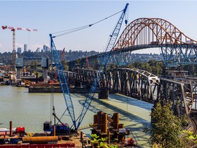 Construction continues on Aug. 25 at the new Pattullo Bridge in New Westminster.