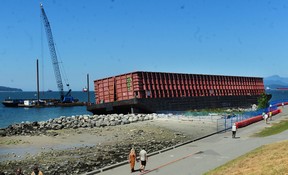 The barge on July 26, before the demolition began.