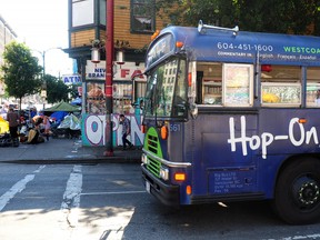 A Hop On Hop Off bus on East Hastings St. on July 27, 2022.
