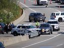 Burnaby RCMP and IHIT responded to shooting on Highway 1 at Kensington Avenue on Aug. 7, 2022. Two men travelling along the Trans-Canada Highway in Burnaby Saturday afternoon were shot, leaving the passenger dead and the driver in hospital with a gunshot wound. 