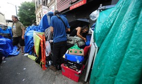 The camp in front of the Regent Hotel on East Hastings Tuesday.