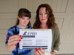 FILE PHOTO: Shannon Campbell with daughter Sophia Borghetto in Tsawassen , BC., August 21, 2022. Campbell spent almost $420 on tickets to take her daughter, a big car-racing fan, to enjoy the Formula E event scheduled to take place in Vancouver in the summer of 2022. Since the event was cancelled, she has not been able to get a refund. Photo: Arlen Redekop.