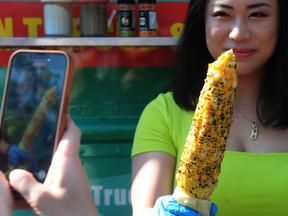 Japanese Aburi Street Corn by Roasted Revolution on display during a media event to promote the new dishes available this year at the PNE in Vancouver, BC., on August 24, 2022.