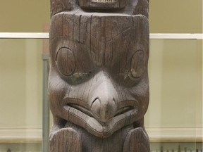 Seven delegates from the Nisga'a First Nation are in Scotland this week to discuss repatriating a memorial totem pole, as shown in this handout image provided by National Museums Scotland.