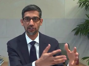The CEOs of five of the most powerful high-tech companies in North America have origins in India. Here, the CEO of Alphabet and its subsidiary Google, Sundar Pichai, testifies in a 2021 video hearing held by the U.S. House of Representatives.