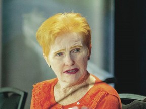 B.C. Ferries board chairwoman Joy MacPhail at the company's annual general meeting, at the Hotel Grand Pacific in Victoria on Thursday.