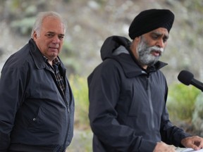 Former Canadian Army lieutenant-colonel and defence minister Harjit Sajjan, who is now minister of international development, speaks during an announcement about funding to rebuild the fire-ravaged village of Lytton, B.C., on June 14.