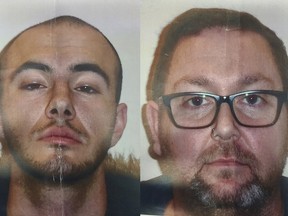 Coquitlam RCMP have issued Canada-wide warrants for two men who didn't return to the Forensic Psychiatric Hospital in Coquitlam on Sunday evening. The men include Eric Sabbadin, left, and Michael Gardner, right.