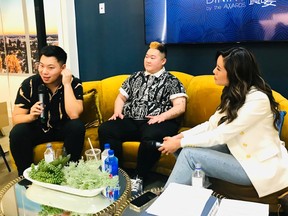 Chef Lucas Sin, chef Eva Chin and talk moderator Lien Yeung. Mia Stainsby photo.