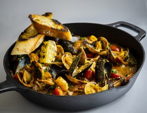 Mussels & Clams in Spicy Chorizo Sauce created by Chef Vish Mayekar.