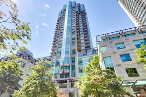 A two-bedroom condo in this building at 889 Homer Street, in Vancouver, was recently listed for $1,168,000 and sold for $1,145,000.