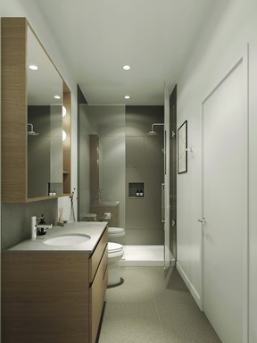The bathrooms have been designed to be functional and give the impression of being in a spa.