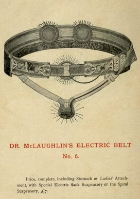 Dr. McLaughlin’s Electric Belt No. 6, with “special electric sack suspensory.” From a digitized Australian Dr. McLaughlin’s Electric Belt book.