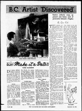 Story on the discovery of B.C. painter E.J. Hughes by Montreal art dealer Dr. Max Stern in the Sept. 22, 1951 Vancouver Sun.