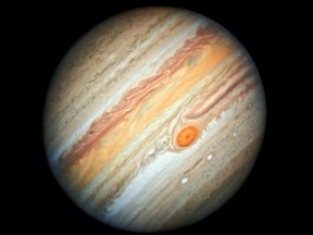 A new Hubble Space Telescope view of the planet Jupiter, that will be highly visible as part of a planetary lineup on Tuesday March 28, 2023.