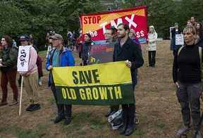 Verschiedene Gruppen, die sich mit der Umwelt befassen, versammeln sich am Freitag, den 23. September 2022, im Coal Harbour Park in Vancouver zum Global Day of Action.