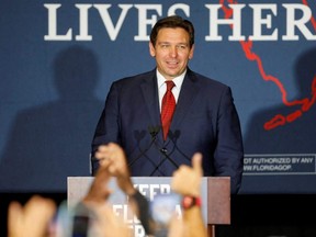 Florida Governor Ron DeSantis speaks after the primary election for the midterms during the "Keep Florida Free Tour" at Pepin's Hospitality Centre in Tampa, Fla., Aug. 24, 2022.