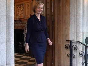 Britain's Prime Minister Liz Truss leaves from Balmoral Castle in Scotland on Sept. 6, 2022, after meeting with the Queen, who invited her to form a government.