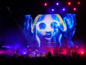 Damon Albarn and Gorillaz perform on stage at All Points East at Victoria Park in London, Friday, Aug. 19, 2022.