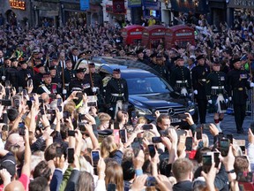 King Charles III and members of the Royal Family join the procession of Queen Elizabeth II's coffin from the Palace of Holyroodhouse to St Giles' Cathedral, Edinburgh.