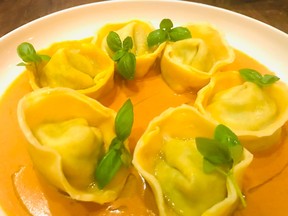 The crab tortellini has six ounces of Dungeness crab sitting in a crab cream sauce.