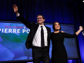 Pierre Poilievre celebrates next to his wife Anaida Poilievre after being elected as the new leader of the Canada's Conservative Party, in Ottawa, Ontario, Canada September 10, 2022.