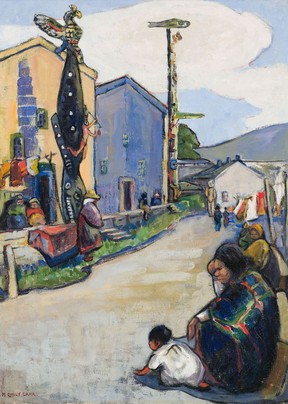 The street from Emily Carr's painting, Alert Bay (1912).