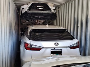 Recovered Lexus vehicles that were stolen last spring in Metro Vancouver by a ring of thieves from Eastern Canada, using sophisticated computerized methods to make their own copy of the vehicle key fobs. The vehicles were recovered in a bust by the Integrated Municipal Provincial Auto Crime Team on May 31.