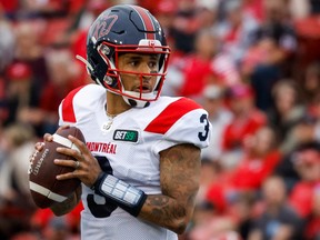 Montreal Alouettes quarterback Vernon Adams earlier in 2022. The 29-year-old University of Oregon product has played the vast majority of his CFL career in Montreal, save for a brief 11-game stint with the Saskatchewan Roughriders in 2017.
