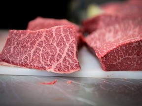 Archive photo of slices of Wagyu beef.