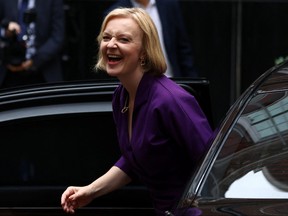 Liz Truss arrives at the Conservative Party headquarters, after being announced as Britain's next prime minister, in London, Sept. 5, 2022.