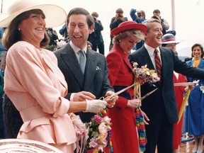 Ribbon cutting at Canada Place with Mila and Brian Mulroney helping Princess of Wales and Prince Charles. (Jon Murray/PNG)